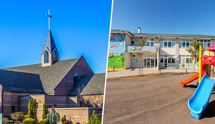 Collage of church and daycare