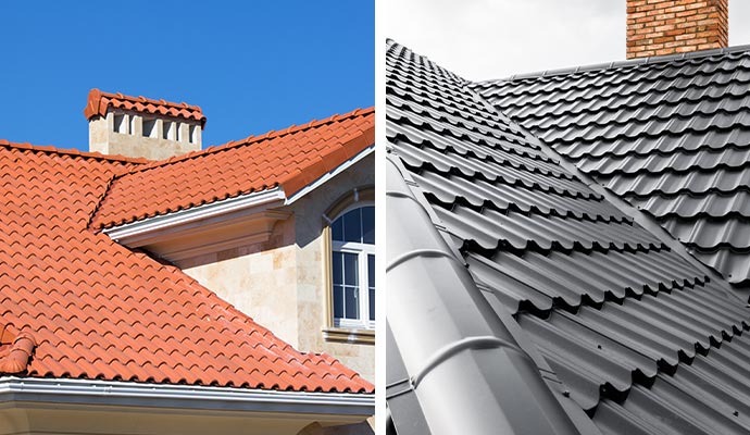 Collage of tile and metal roof