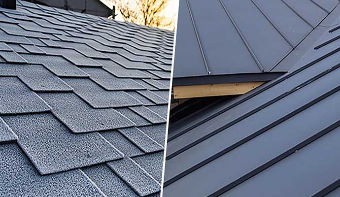 Collage of metal and asphalt roof