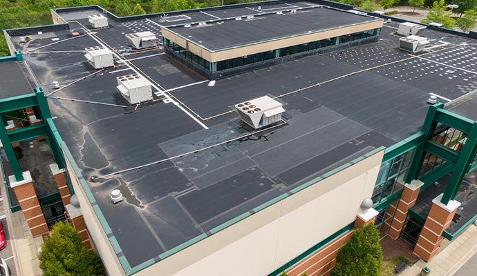 Aerial view of a retail store roof