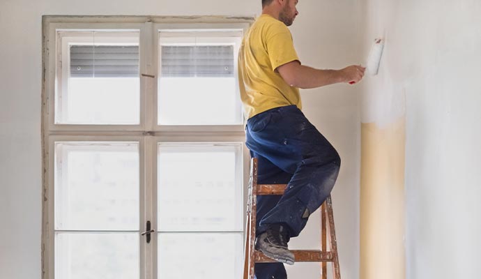 Professional painting the interior of a room