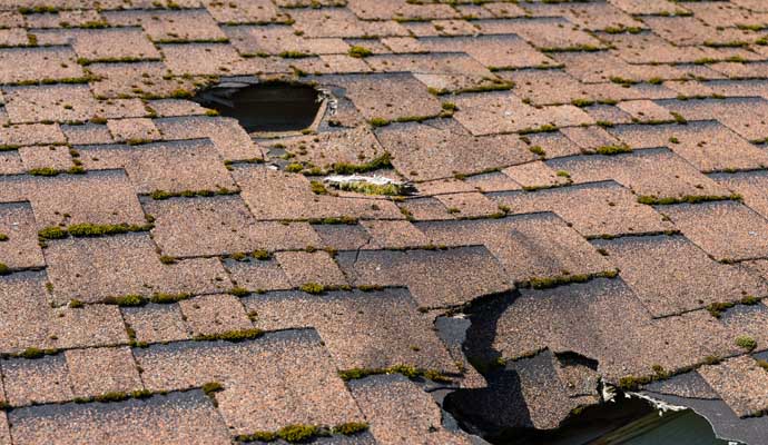 Close-up view of roof hole