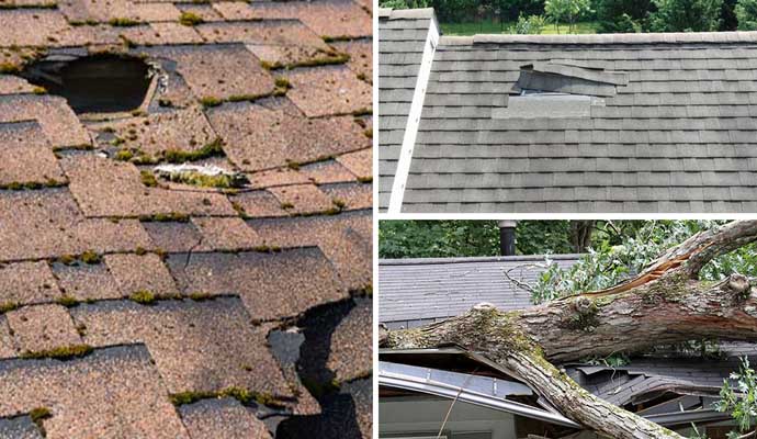 Collage of damaged roofs