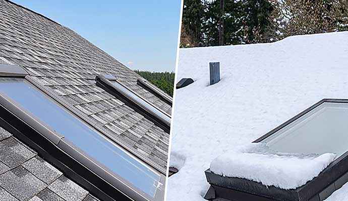 Collage of summer and winter house roof