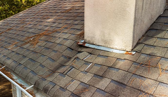 Close-up view of a sagging roof