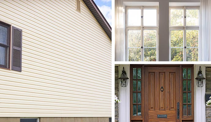 Collage of siding, window, and door installation