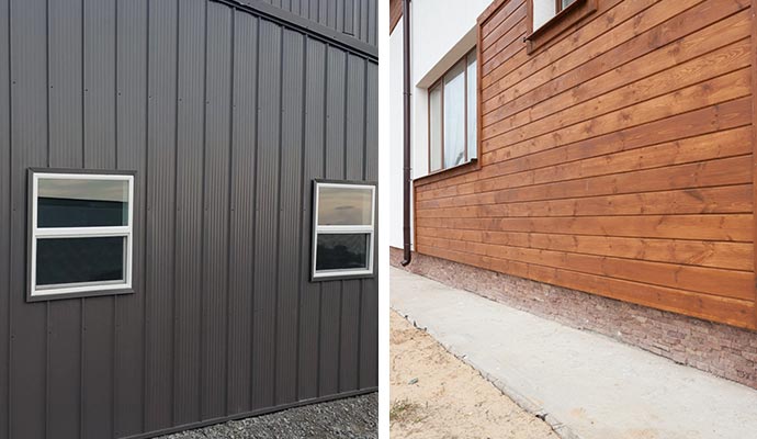 Collage-of aluminum and wood siding house