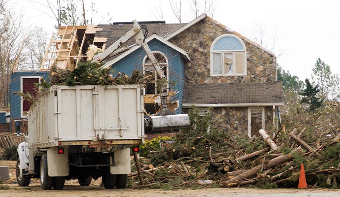 Debris cleaning after storm with cleaning vehicles