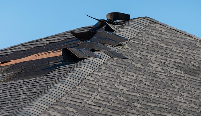 A wind damaged roof